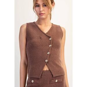 Asymmetric Button Down Sweater Vest s m l